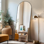Arched Mirror Full Length, 16"x59" Body Wall Mirrors with Shatter-Proof Glass, Floor Standing, Hanging or Leaning, Tall Arch Mirror with Stand Aluminum Alloy Frame for Bedroom Cloakroom - Grand Goldman