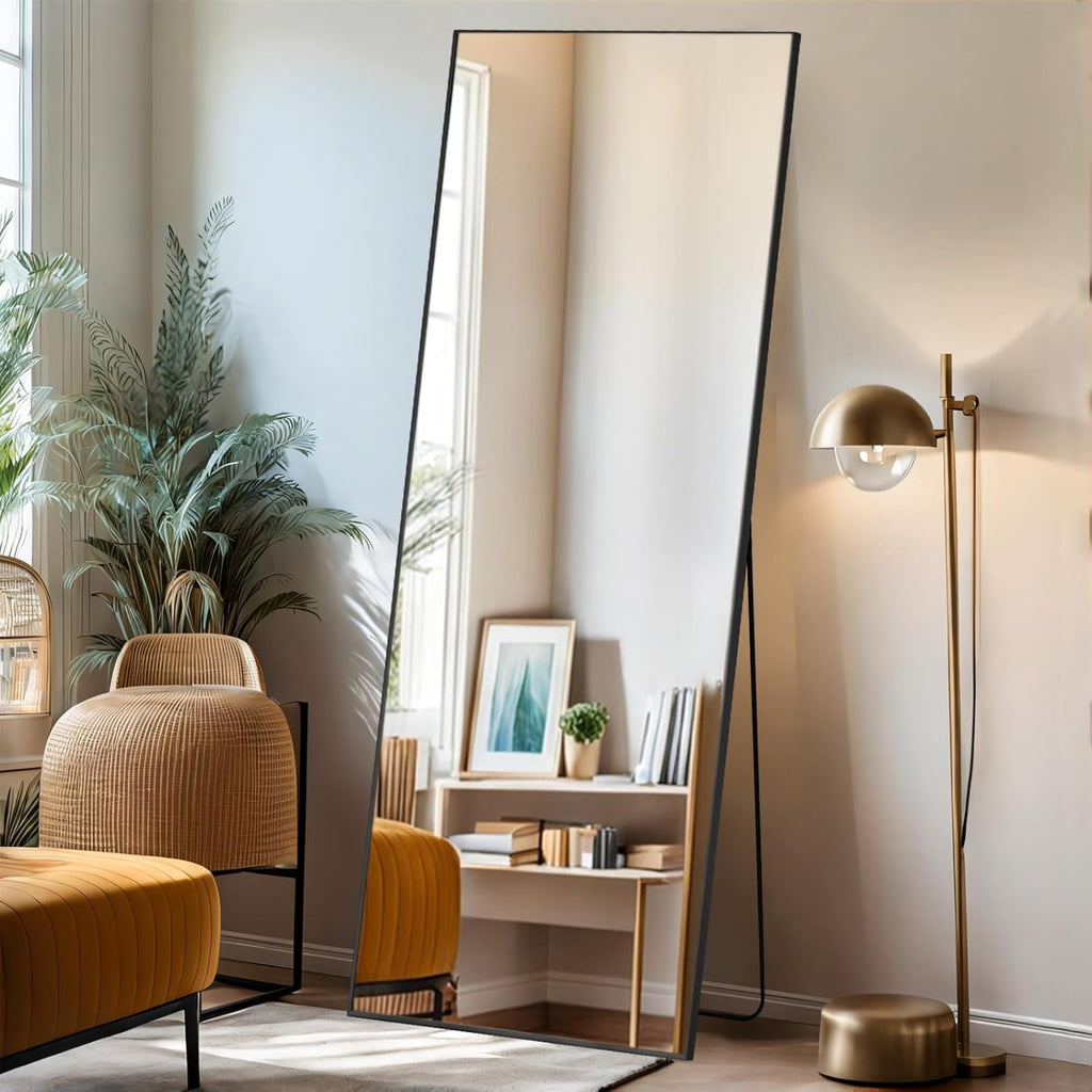 Arched Mirror Full Length, 16"x59" Body Wall Mirrors with Shatter-Proof Glass, Floor Standing, Hanging or Leaning, Tall Arch Mirror with Stand Aluminum Alloy Frame for Bedroom Cloakroom - Grand Goldman