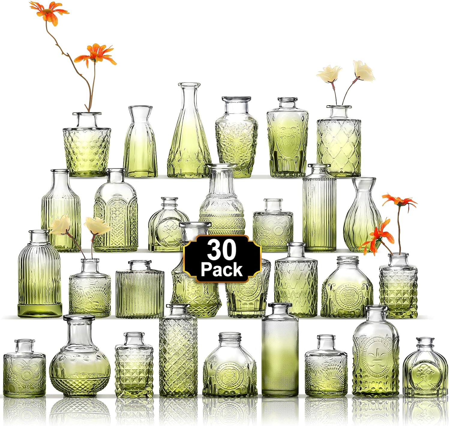 Arme 16Pcs Glass Bud Vase Set，Small Flower Vase for Centerpieces，Clear Bud Vases in Bulk， Mini Vintage Vase for Rustic Wedding Decorations - Grand Goldman
