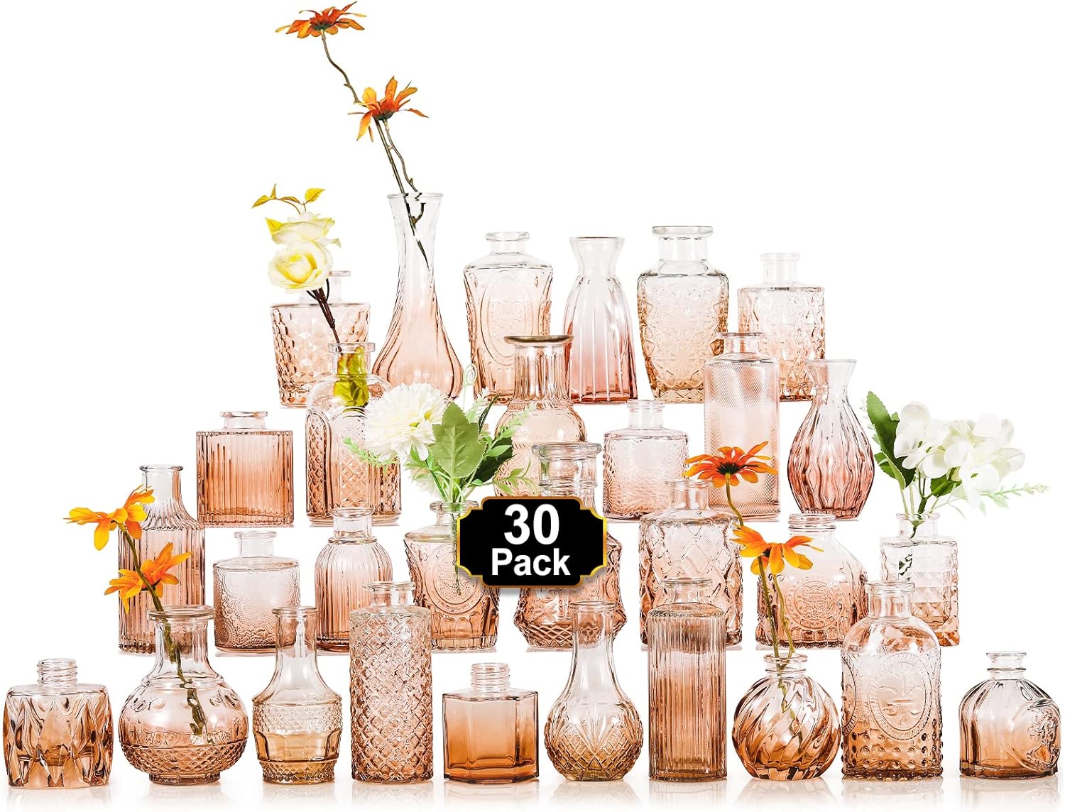 Arme 16Pcs Glass Bud Vase Set，Small Flower Vase for Centerpieces，Clear Bud Vases in Bulk， Mini Vintage Vase for Rustic Wedding Decorations - Grand Goldman