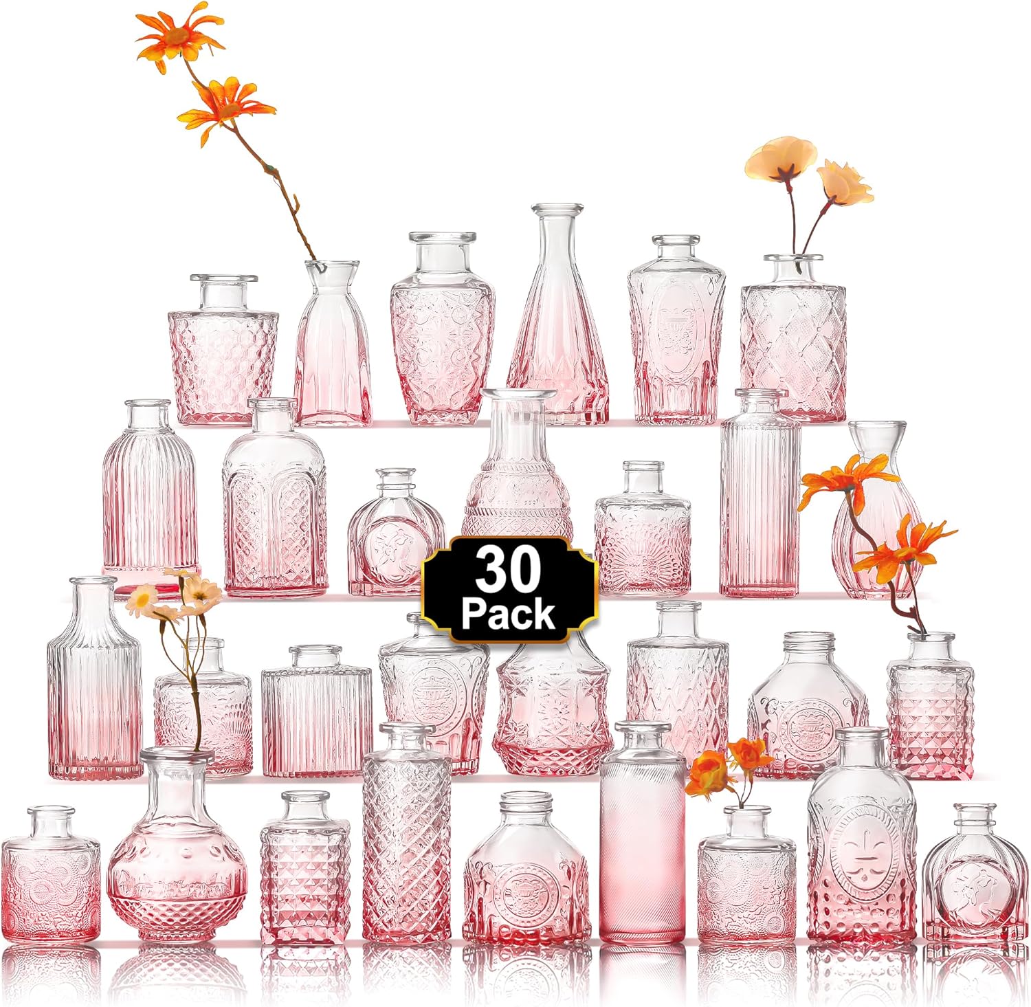Arme 16Pcs Glass Bud Vase Set，Small Flower Vase for Centerpieces，Clear Bud Vases in Bulk， Mini Vintage Vase for Rustic Wedding Decorations - Grand Goldman