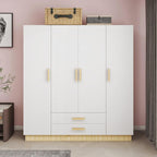 Armoire Wardrobe Closet with 3 Door and 2 Drawers Tall Cabinet for Large Capacity, Closet Wardrobe Cabinet with Hanging Rail and Metal Handle White for Bedroom 47.2" W x 20.5" D x 74" H - Grand Goldman