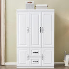 Armoire Wardrobe Closet with 3 Door and 2 Drawers Tall Cabinet for Large Capacity, Closet Wardrobe Cabinet with Hanging Rail and Metal Handle White for Bedroom 47.2" W x 20.5" D x 74" H - Grand Goldman