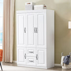 Armoire Wardrobe Closet with 3 Door and 2 Drawers Tall Cabinet for Large Capacity, Closet Wardrobe Cabinet with Hanging Rail and Metal Handle White for Bedroom 47.2" W x 20.5" D x 74" H - Grand Goldman