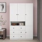 Armoire Wardrobe Closet with 3 Door and 2 Drawers Tall Cabinet for Large Capacity, Closet Wardrobe Cabinet with Hanging Rail and Metal Handle White for Bedroom 47.2" W x 20.5" D x 74" H - Grand Goldman