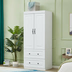 Armoire Wardrobe Closet with 3 Door and 2 Drawers Tall Cabinet for Large Capacity, Closet Wardrobe Cabinet with Hanging Rail and Metal Handle White for Bedroom 47.2" W x 20.5" D x 74" H - Grand Goldman