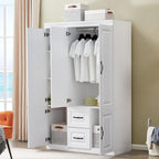 Armoire Wardrobe Closet with 3 Door and 2 Drawers Tall Cabinet for Large Capacity, Closet Wardrobe Cabinet with Hanging Rail and Metal Handle White for Bedroom 47.2" W x 20.5" D x 74" H - Grand Goldman