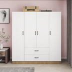Armoire Wardrobe Closet with 3 Door and 2 Drawers Tall Cabinet for Large Capacity, Closet Wardrobe Cabinet with Hanging Rail and Metal Handle White for Bedroom 47.2" W x 20.5" D x 74" H - Grand Goldman