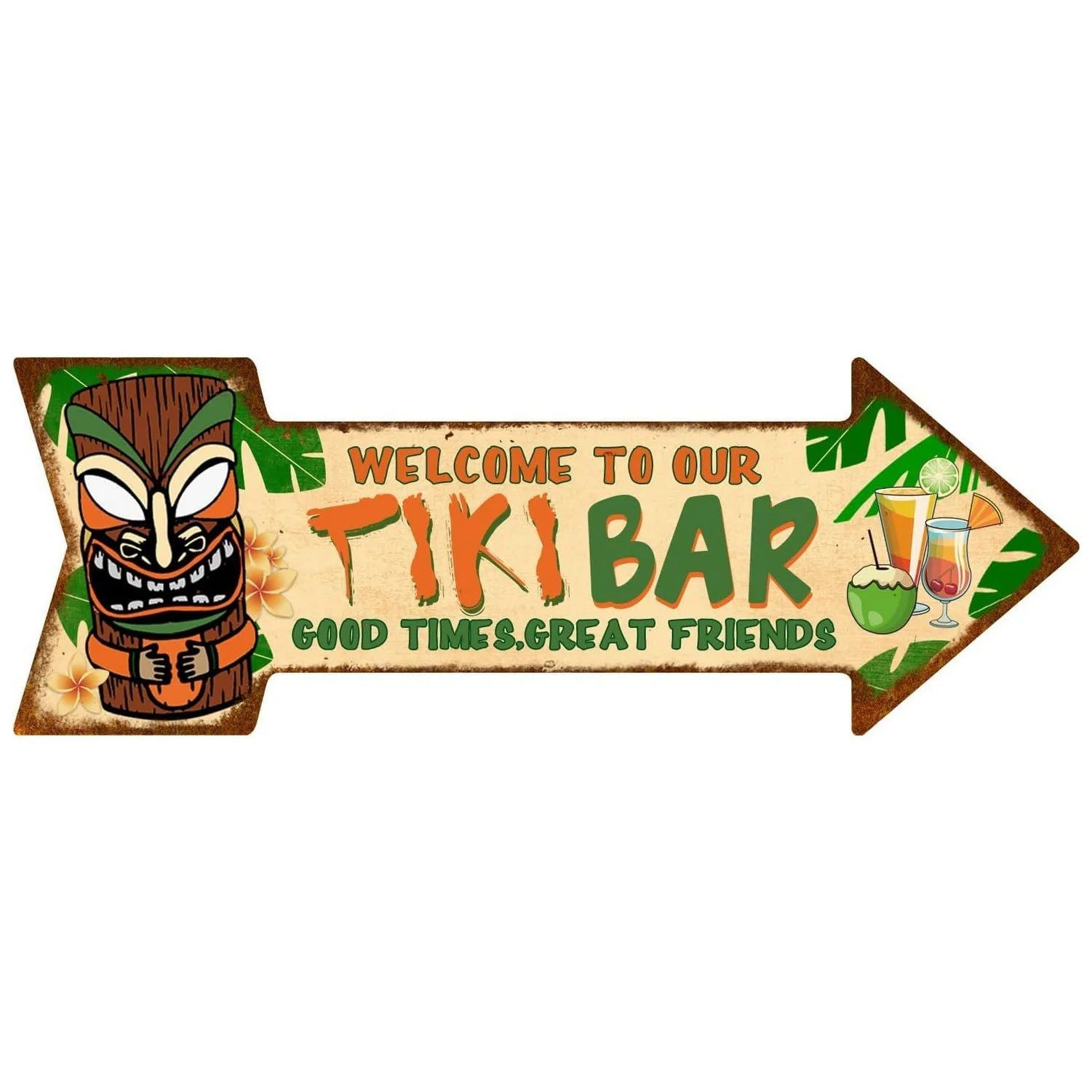 Arrow Shape Tin Sign Metal Tiki Bar Open Plate Indicator Coffee Tea Shop Bar Pub Hanging Sign Indoor Wall Decoration Iron Plaque - Grand Goldman