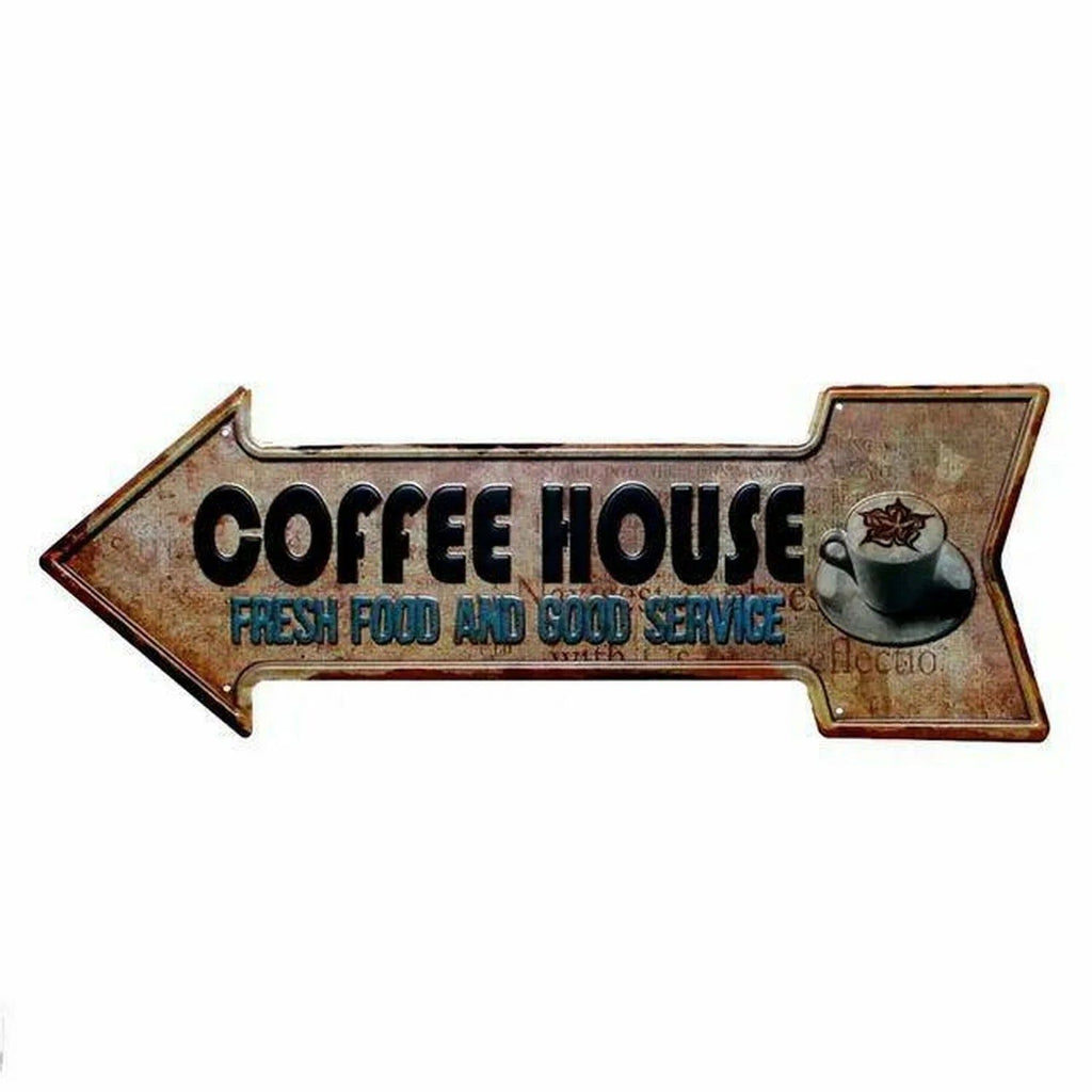 Arrow Shape Tin Sign Metal Tiki Bar Open Plate Indicator Coffee Tea Shop Bar Pub Hanging Sign Indoor Wall Decoration Iron Plaque - Grand Goldman