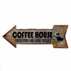 Arrow Shape Tin Sign Metal Tiki Bar Open Plate Indicator Coffee Tea Shop Bar Pub Hanging Sign Indoor Wall Decoration Iron Plaque - Grand Goldman