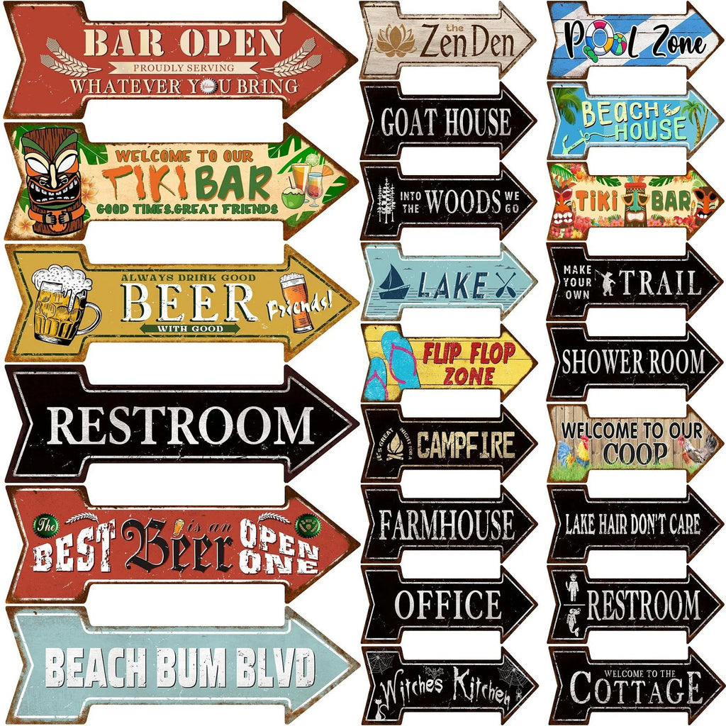Arrow Shape Tin Sign Metal Tiki Bar Open Plate Indicator Coffee Tea Shop Bar Pub Hanging Sign Indoor Wall Decoration Iron Plaque - Grand Goldman