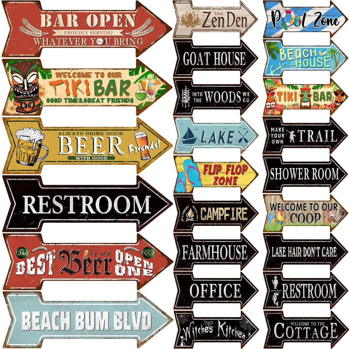 Arrow Shape Tin Sign Metal Tiki Bar Open Plate Indicator Coffee Tea Shop Bar Pub Hanging Sign Indoor Wall Decoration Iron Plaque - Grand Goldman