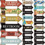 Arrow Shape Tin Sign Metal Tiki Bar Open Plate Indicator Coffee Tea Shop Bar Pub Hanging Sign Indoor Wall Decoration Iron Plaque - Grand Goldman