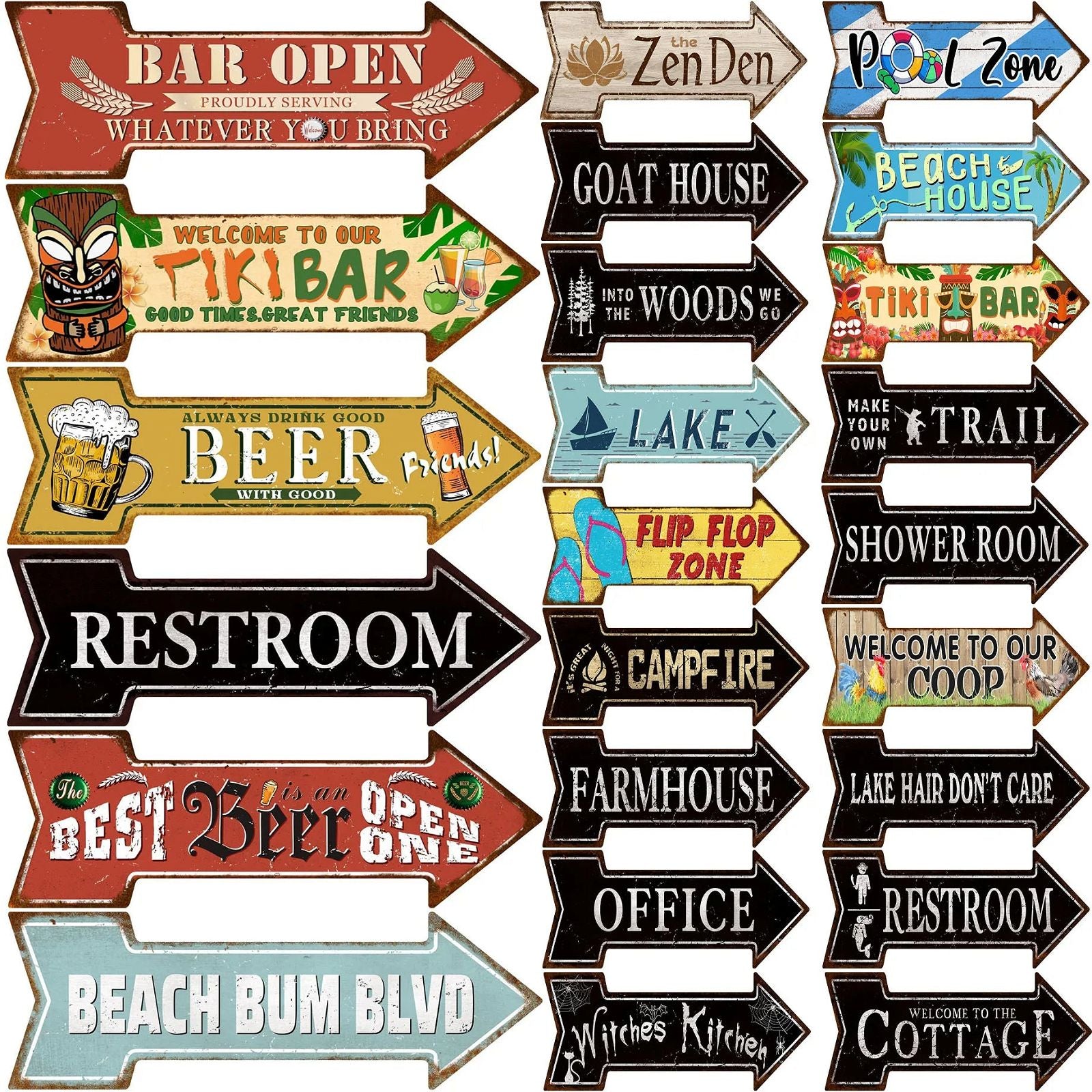 Arrow Shape Tin Sign Metal Tiki Bar Open Plate Indicator Coffee Tea Shop Bar Pub Hanging Sign Indoor Wall Decoration Iron Plaque - Grand Goldman