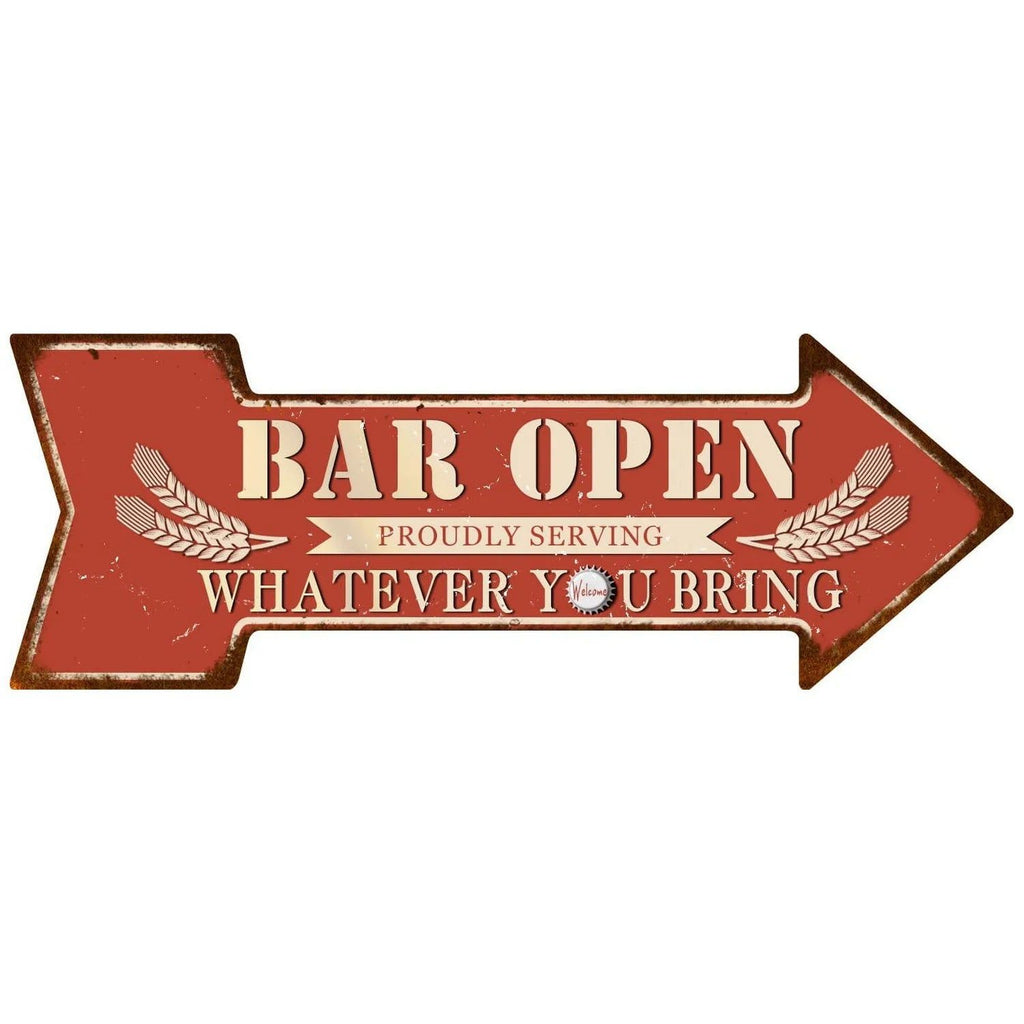 Arrow Shape Tin Sign Metal Tiki Bar Open Plate Indicator Coffee Tea Shop Bar Pub Hanging Sign Indoor Wall Decoration Iron Plaque - Grand Goldman