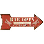 Arrow Shape Tin Sign Metal Tiki Bar Open Plate Indicator Coffee Tea Shop Bar Pub Hanging Sign Indoor Wall Decoration Iron Plaque - Grand Goldman