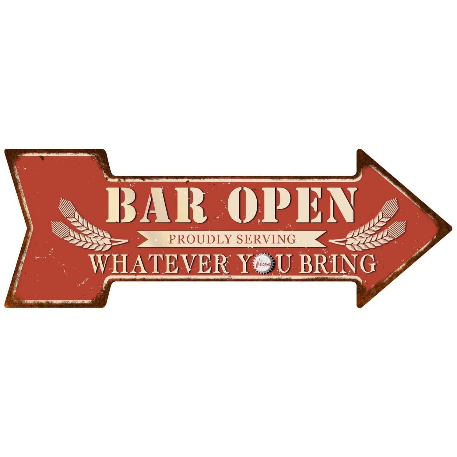 Arrow Shape Tin Sign Metal Tiki Bar Open Plate Indicator Coffee Tea Shop Bar Pub Hanging Sign Indoor Wall Decoration Iron Plaque - Grand Goldman