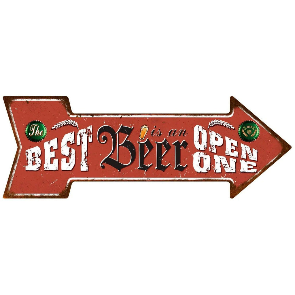 Arrow Shape Tin Sign Metal Tiki Bar Open Plate Indicator Coffee Tea Shop Bar Pub Hanging Sign Indoor Wall Decoration Iron Plaque - Grand Goldman