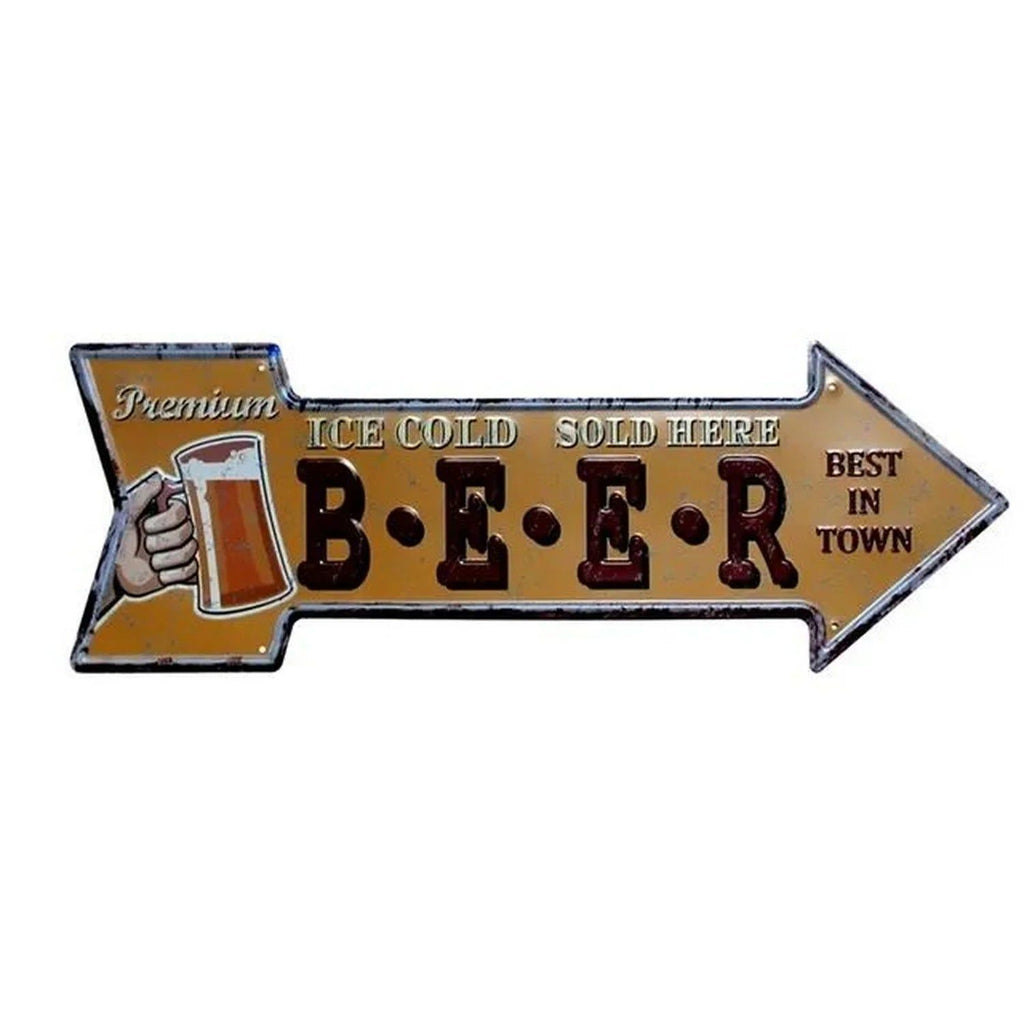 Arrow Shape Tin Sign Metal Tiki Bar Open Plate Indicator Coffee Tea Shop Bar Pub Hanging Sign Indoor Wall Decoration Iron Plaque - Grand Goldman