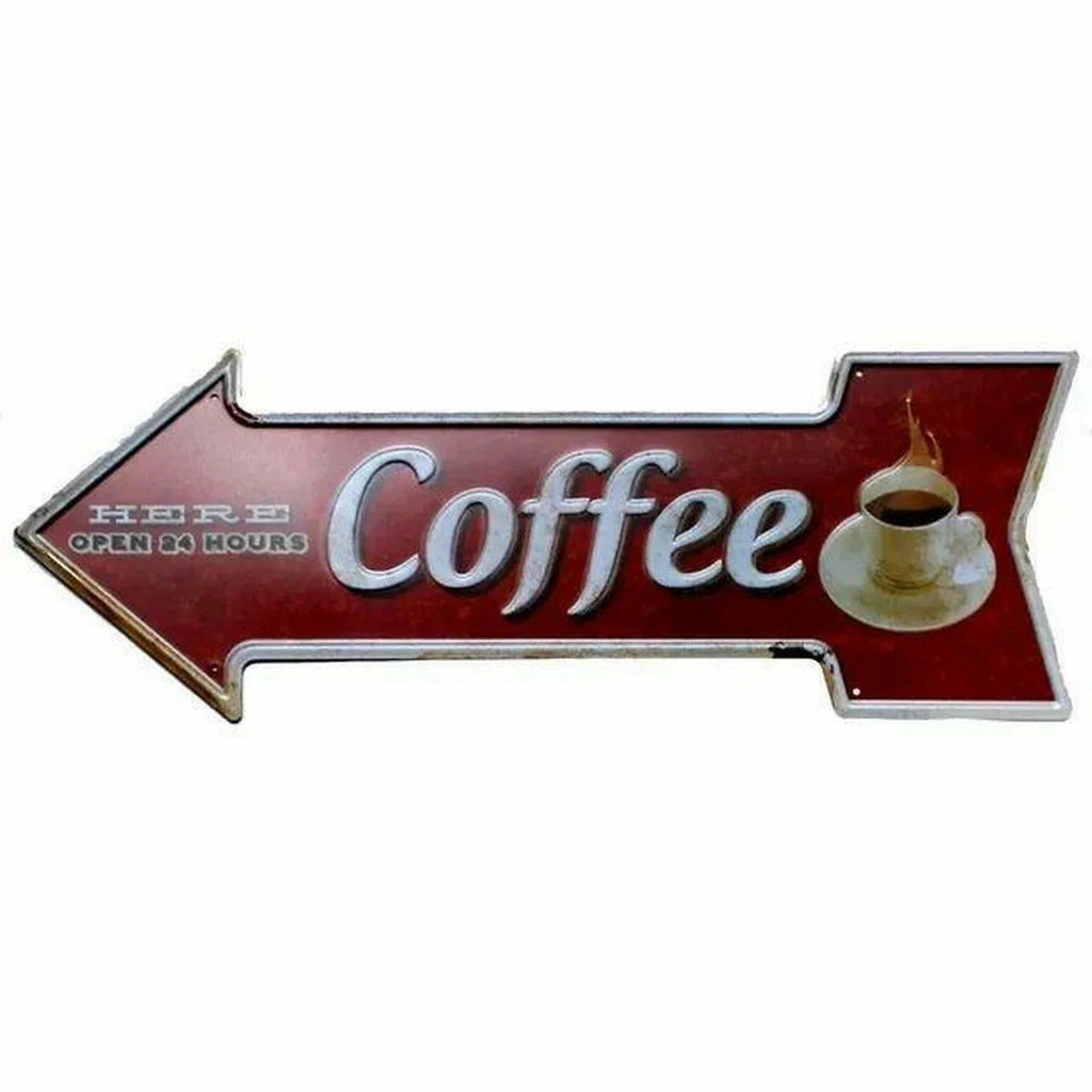 Arrow Shape Tin Sign Metal Tiki Bar Open Plate Indicator Coffee Tea Shop Bar Pub Hanging Sign Indoor Wall Decoration Iron Plaque - Grand Goldman