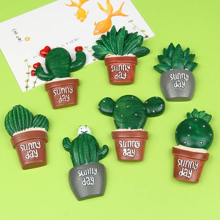 Artificial Cactus Bonsai Fridge Stickers Creative Green Plant Magnet Home Decoration Message Sticker for Kids Early Education - Grand Goldman