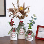 Artificial Christmas Vase 3-Piece Set Flocked with Mixed Xmas Decorations Ceramic White Bottles (White) - Grand Goldman