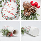 Artificial Christmas Vase 3-Piece Set Flocked with Mixed Xmas Decorations Ceramic White Bottles (White) - Grand Goldman