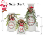 Artificial Christmas Vase 3-Piece Set Flocked with Mixed Xmas Decorations Ceramic White Bottles (White) - Grand Goldman