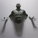 Artistic Sculpture Of Abstract Wall-penetrating Figures Imitating Copper - Grand Goldman