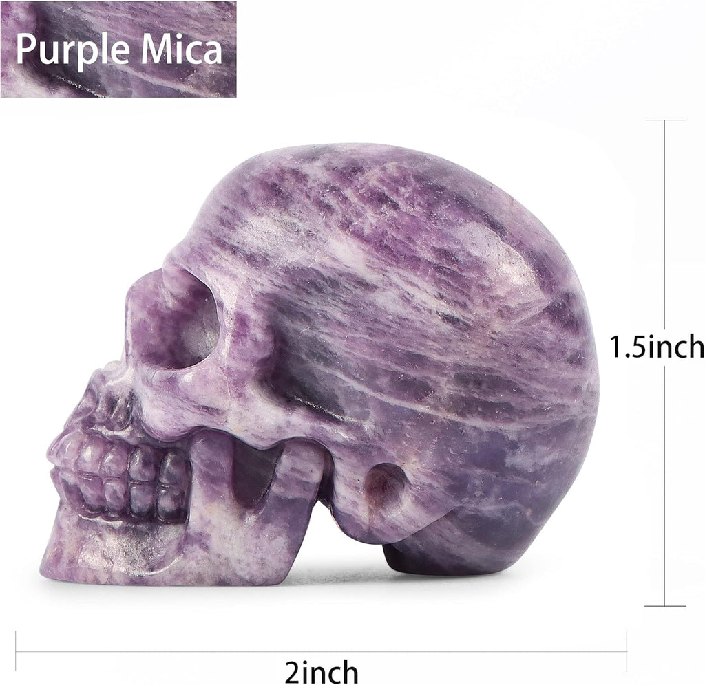 Artistone 2" Crystal Human Skull Head Decor Statue Carved Gemstone Purple Lepidolite Skeleton Head Art Figurines Reiki Healing Stone for Halloween Christmas Ornaments Home Office Decoration - Grand Goldman