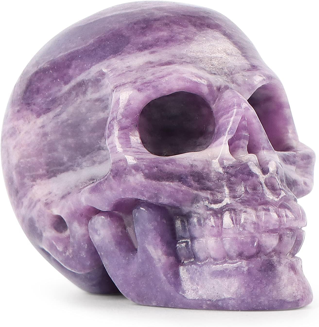 Artistone 2" Crystal Human Skull Head Decor Statue Carved Gemstone Purple Lepidolite Skeleton Head Art Figurines Reiki Healing Stone for Halloween Christmas Ornaments Home Office Decoration - Grand Goldman