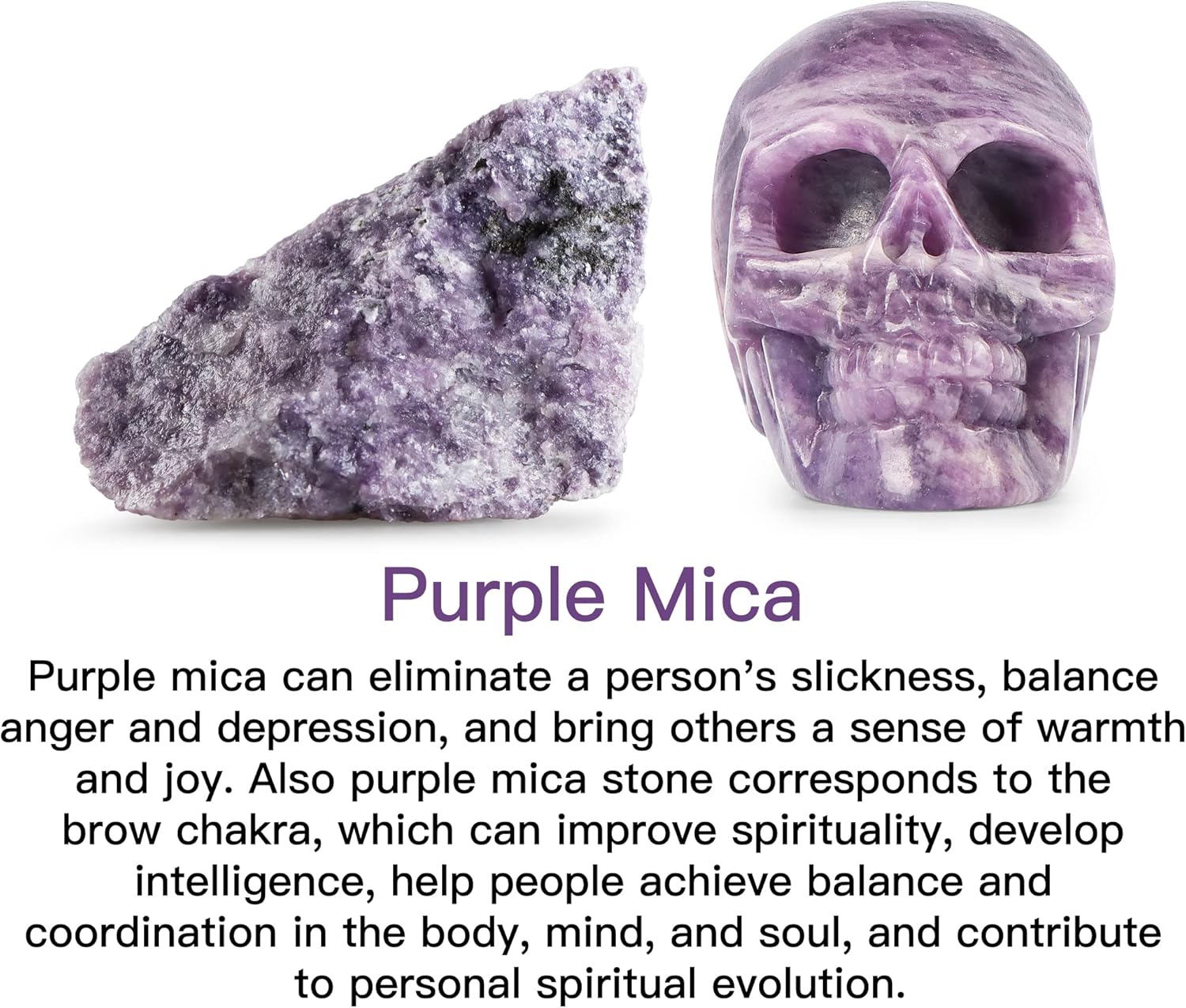 Artistone 2" Crystal Human Skull Head Decor Statue Carved Gemstone Purple Lepidolite Skeleton Head Art Figurines Reiki Healing Stone for Halloween Christmas Ornaments Home Office Decoration - Grand Goldman