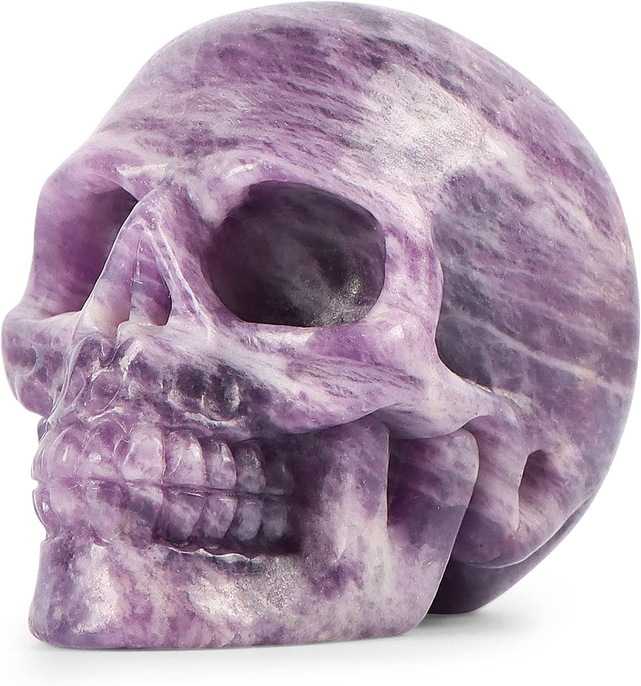 Artistone 2" Crystal Human Skull Head Decor Statue Carved Gemstone Purple Lepidolite Skeleton Head Art Figurines Reiki Healing Stone for Halloween Christmas Ornaments Home Office Decoration - Grand Goldman