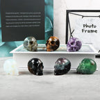 Artistone 2" Crystal Human Skull Head Decor Statue Carved Gemstone Purple Lepidolite Skeleton Head Art Figurines Reiki Healing Stone for Halloween Christmas Ornaments Home Office Decoration - Grand Goldman