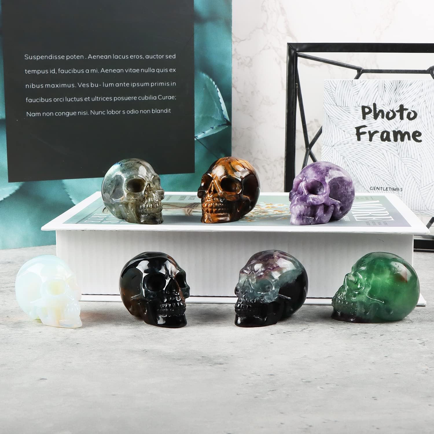 Artistone 2" Crystal Human Skull Head Decor Statue Carved Gemstone Purple Lepidolite Skeleton Head Art Figurines Reiki Healing Stone for Halloween Christmas Ornaments Home Office Decoration - Grand Goldman