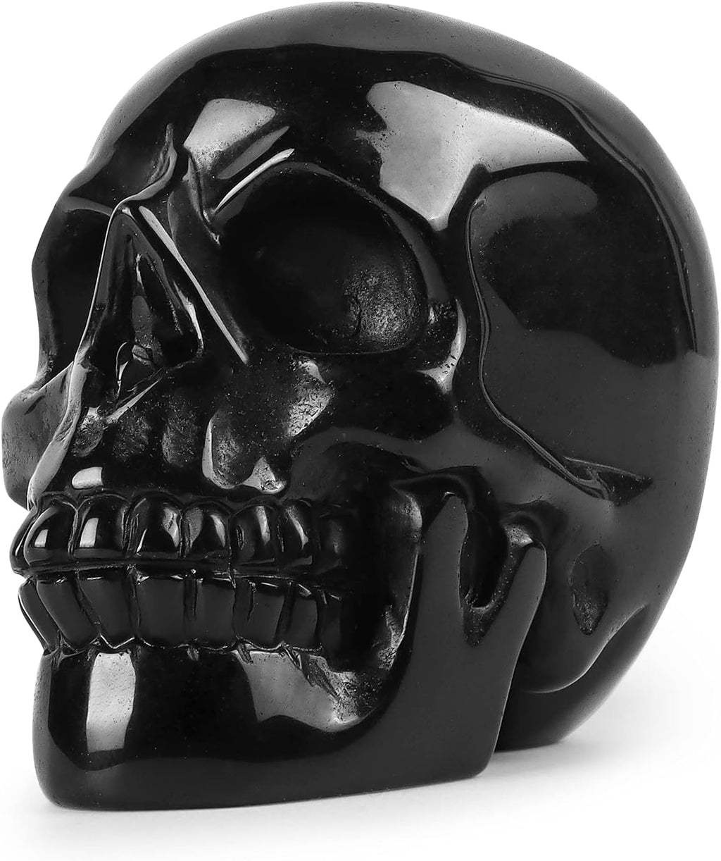 Artistone 2" Crystal Human Skull Head Decor Statue Carved Gemstone Purple Lepidolite Skeleton Head Art Figurines Reiki Healing Stone for Halloween Christmas Ornaments Home Office Decoration - Grand Goldman