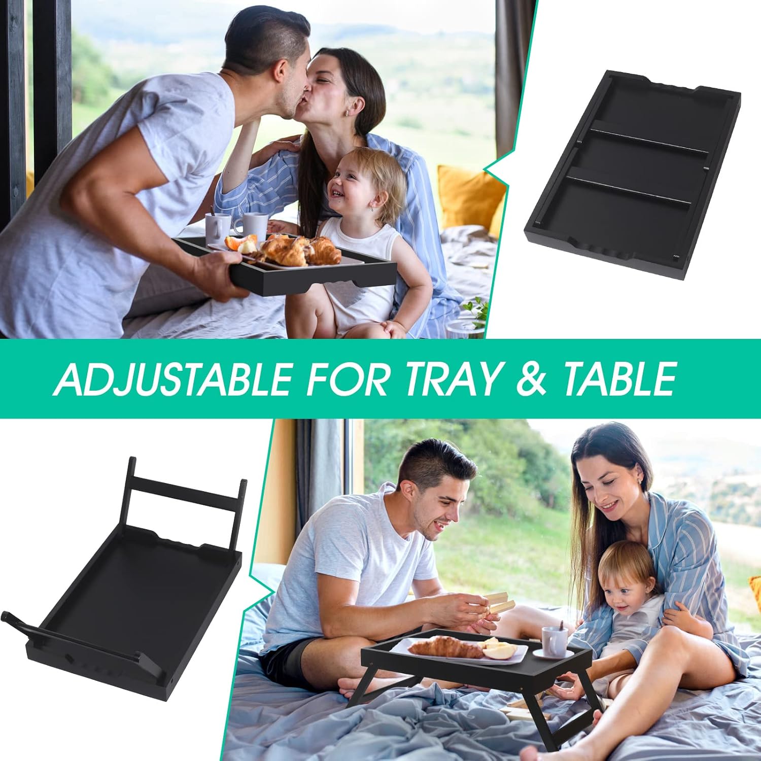 Artmeer Bed Tray Table with Folding Legs,Bamboo Breakfast in Bed for TV Table, Laptop Computer Tray,Eating,Snack Tray(Bamboo) - Grand Goldman