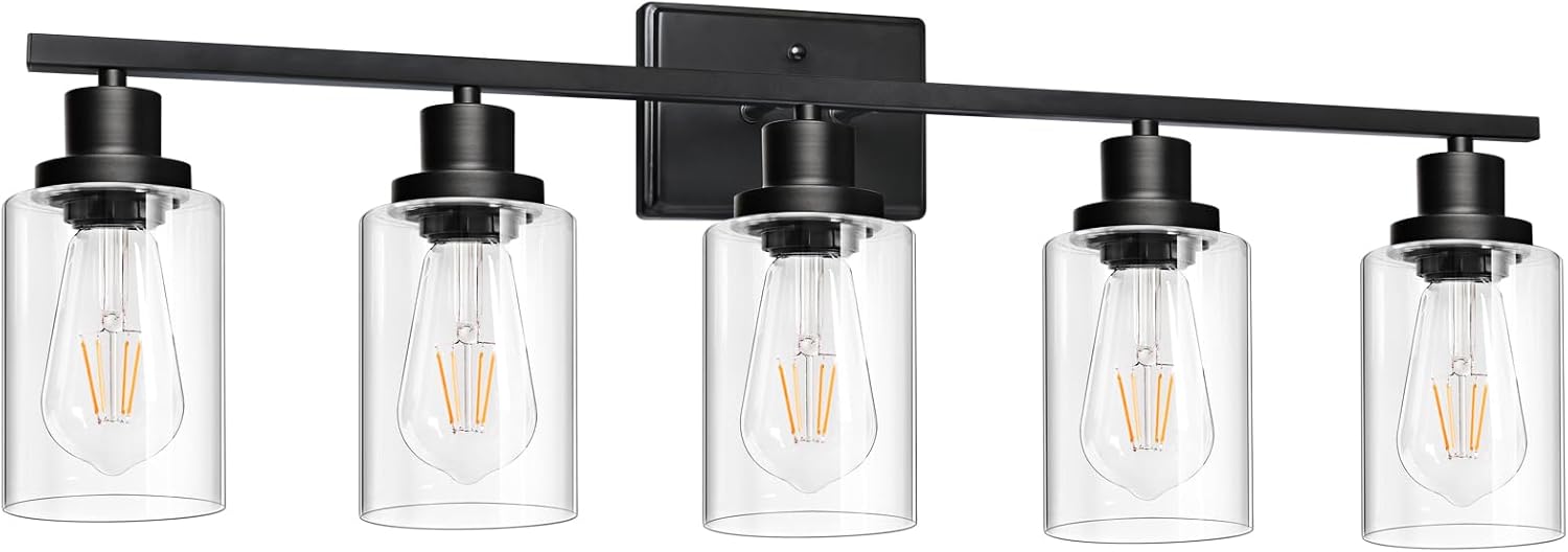 Ascher Bathroom Vanity Light Fixtures, 3 Light Wall Sconces Lighting with Clear Glass Shade, Brushed Nickel Wall Lights for Mirror, Kitchen, Living Room, Gallery, E26 Base (Bulbs Not Included) - Grand Goldman