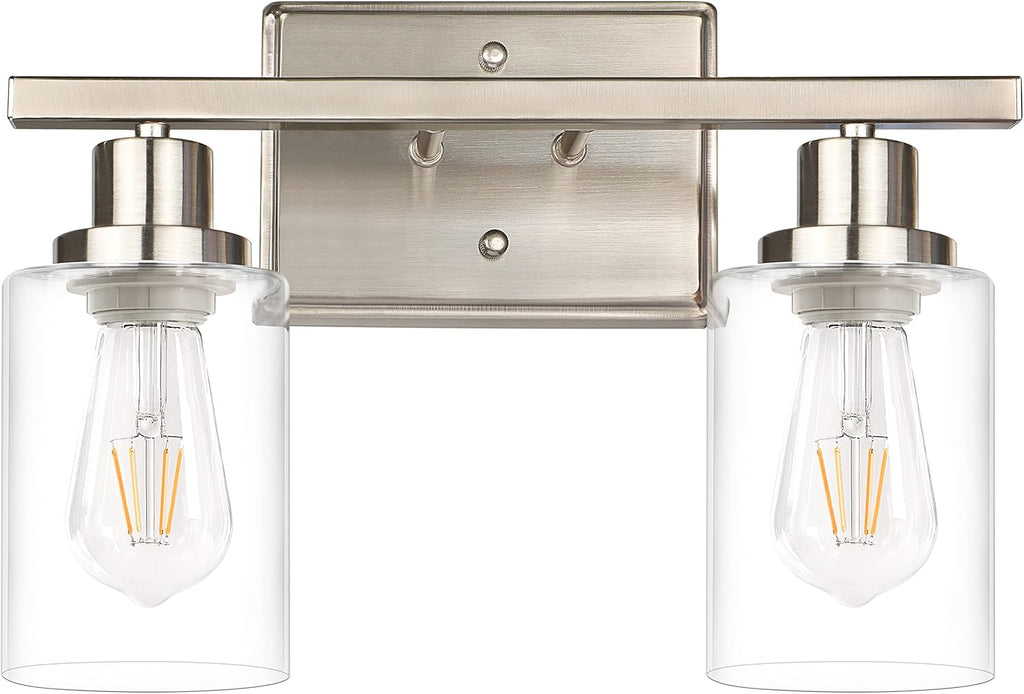 Ascher Bathroom Vanity Light Fixtures, 3 Light Wall Sconces Lighting with Clear Glass Shade, Brushed Nickel Wall Lights for Mirror, Kitchen, Living Room, Gallery, E26 Base (Bulbs Not Included) - Grand Goldman