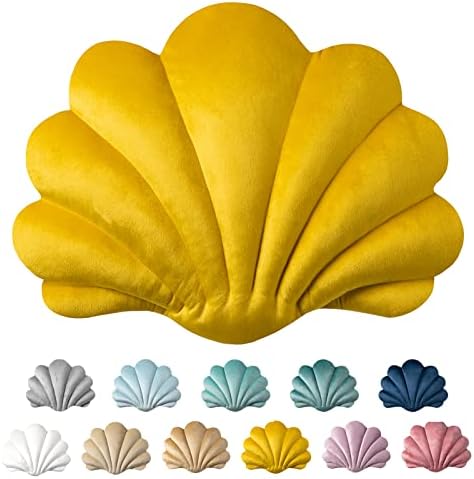 Ashler 3D Throw Pillows Shell Shaped Accent Throw Pillow, Soft Velvet Insert Included Cushion for Couch Bed Living Room, Pack of 1, Light Blue, 14 X 11 inches - Grand Goldman