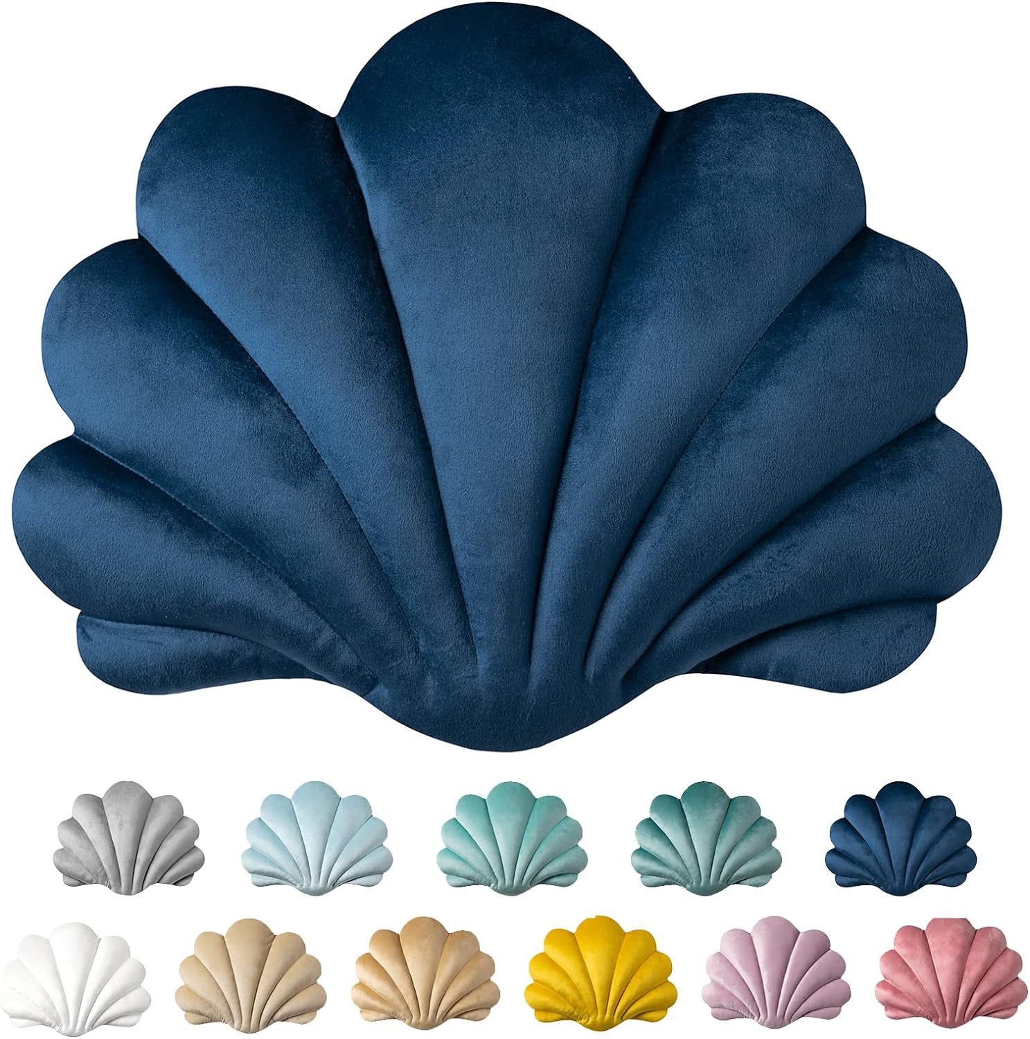 Ashler 3D Throw Pillows Shell Shaped Accent Throw Pillow, Soft Velvet Insert Included Cushion for Couch Bed Living Room, Pack of 1, Light Blue, 14 X 11 inches - Grand Goldman