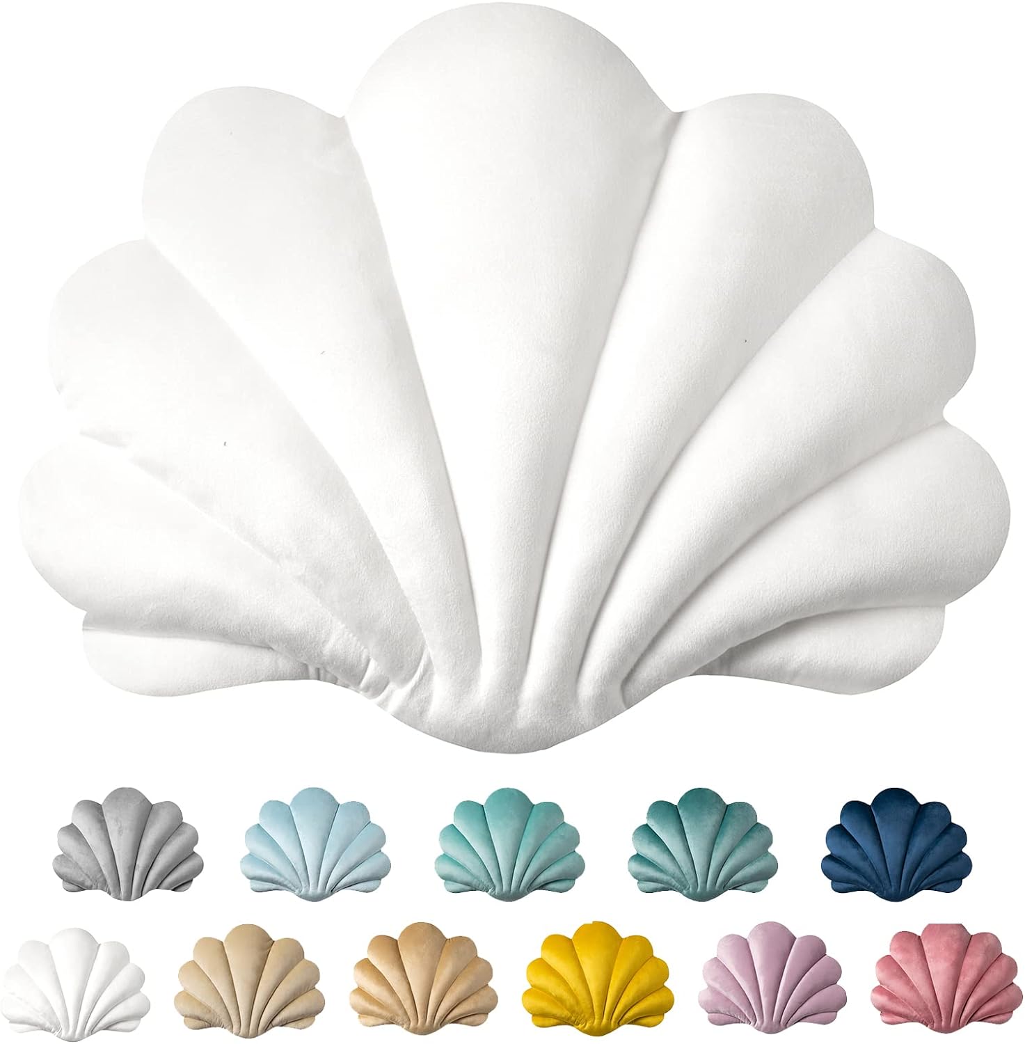 Ashler 3D Throw Pillows Shell Shaped Accent Throw Pillow, Soft Velvet Insert Included Cushion for Couch Bed Living Room, Pack of 1, Light Blue, 14 X 11 inches - Grand Goldman