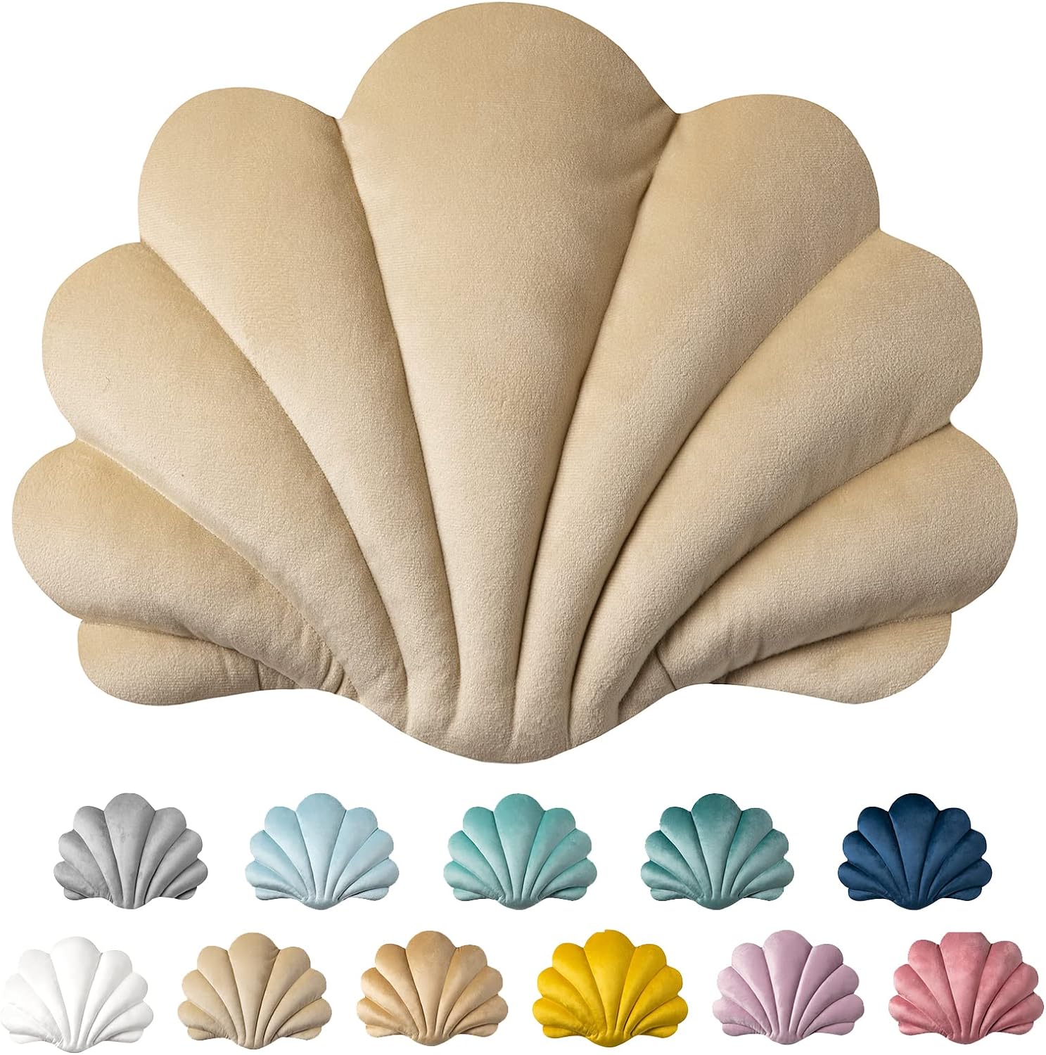 Ashler 3D Throw Pillows Shell Shaped Accent Throw Pillow, Soft Velvet Insert Included Cushion for Couch Bed Living Room, Pack of 1, Light Blue, 14 X 11 inches - Grand Goldman