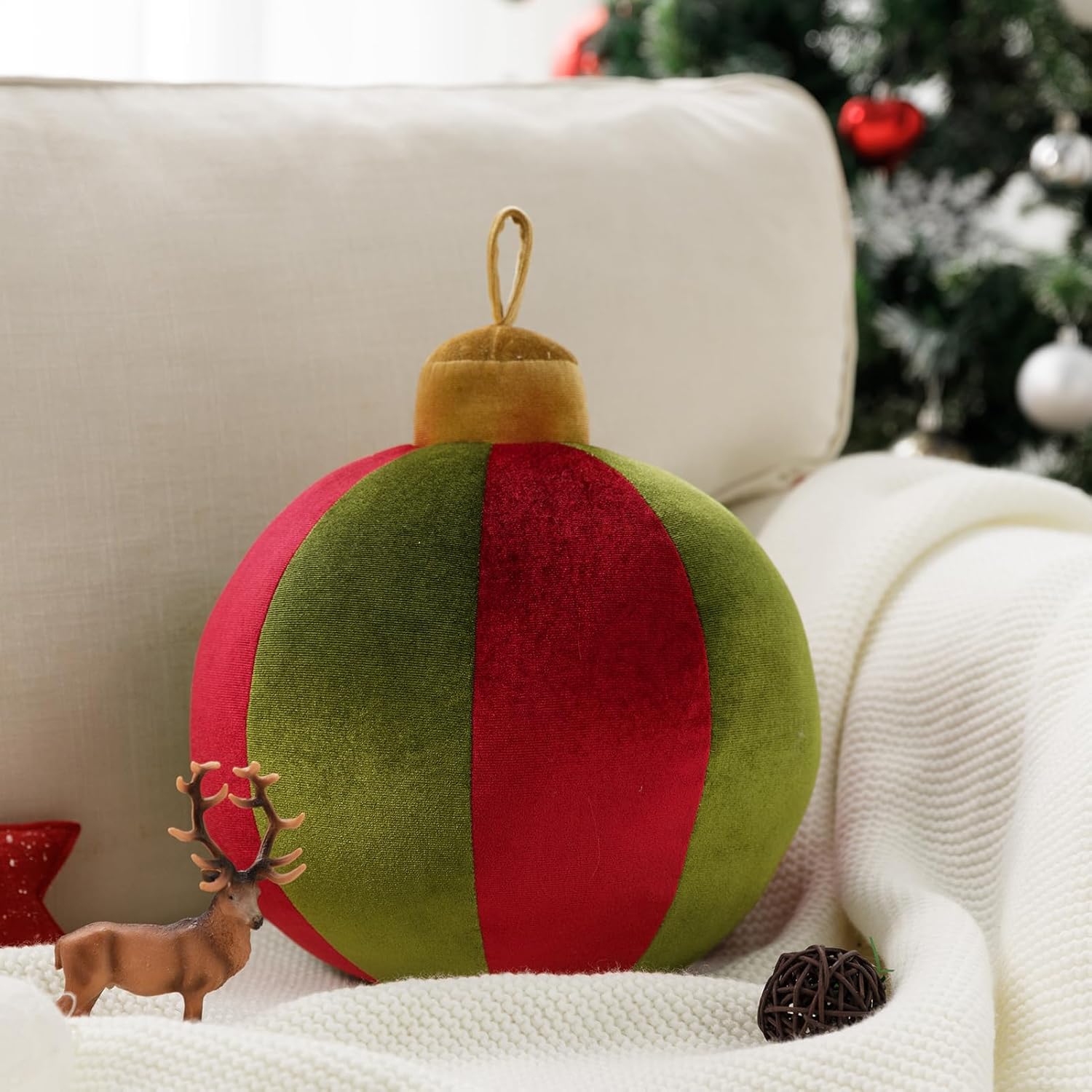 Ashler Christmas Bell Pillow, Round Throw Pillow, Red Christmas Throw Pillows, Bell Christmas Decor Cushion for Couch, Chair, Bed, Bedroom, Living Room, 11x11 Inches - Grand Goldman