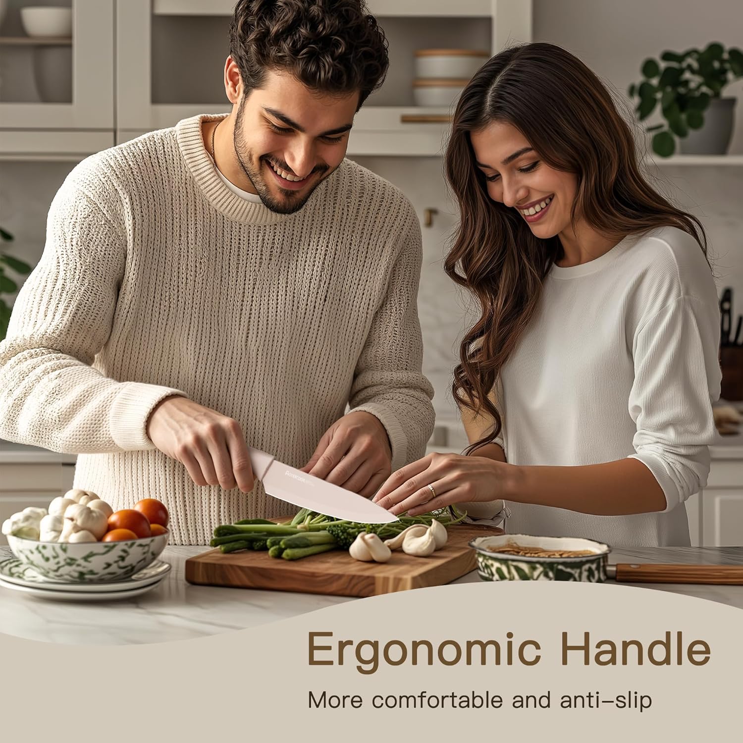 Astercook Knife Set, 13 Pieces Kitchen Knives Set with Healthy Anti-Rust Coating, Dishwasher Safe, Stainless Steel Chef Knife Sets with 6 Blade Guards, Perfect Holiday Gifts for Kitchen - Grand Goldman