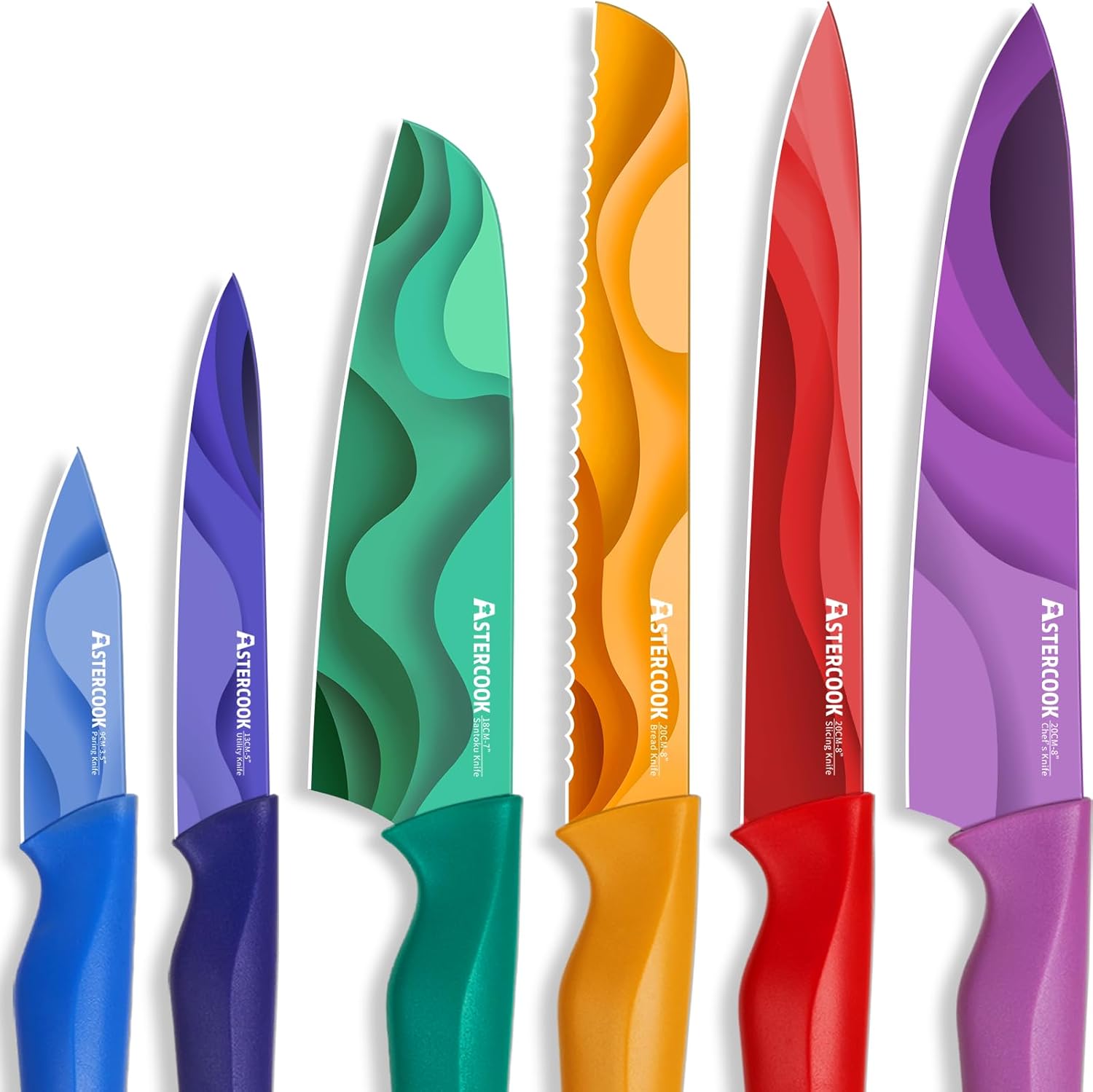 Astercook Paisley Pattern Knife Set with Cover, Dishwasher Safe Colorful Knives with 6 Knife Sheath, German Stainless Steel Rainbow Knife Set - Grand Goldman