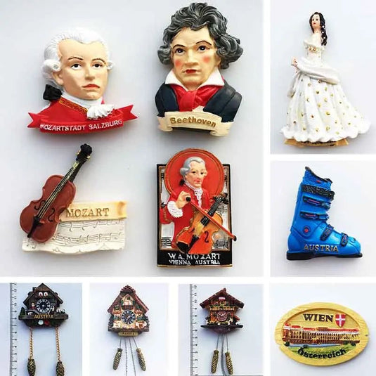 Austria Fridge Magnet Tourism Souvenir Cuckoo Clock Decor Austrian Musician Mozart Beethoven Sisi Princess Refrigerator Sticker - Grand Goldman