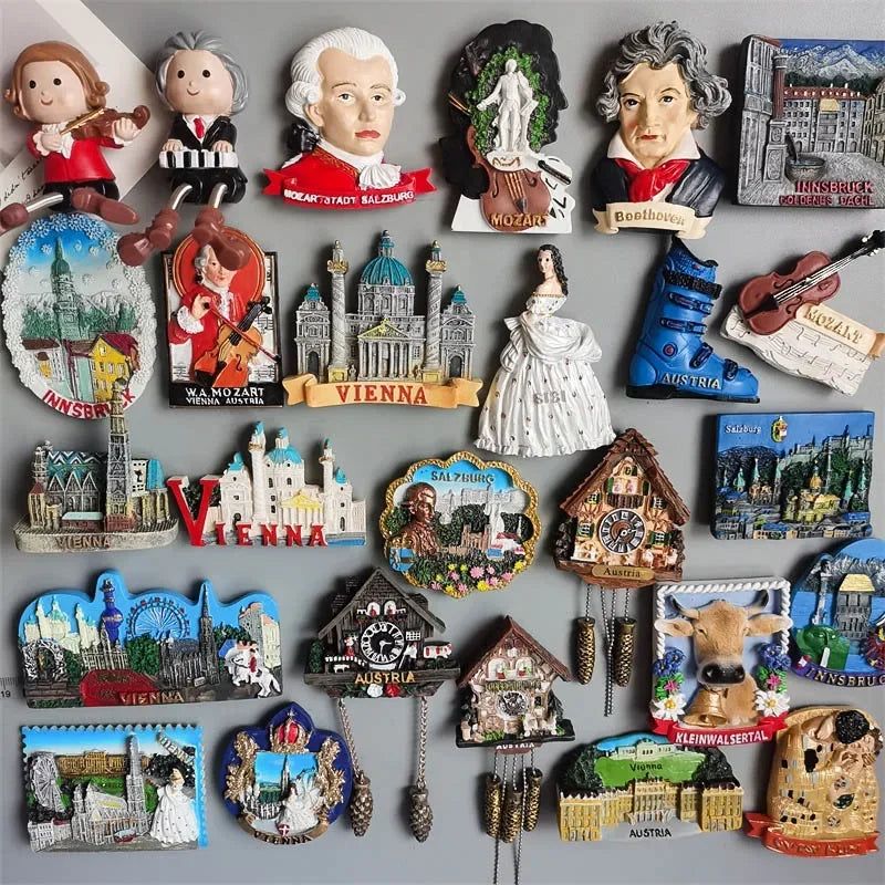 Austria Vienna Salzburg Innsbruck ISCHGL Tourist Souvenir Musician Mozart Beethoven Magnet Refrigerator Sticker Cuckoo Clock - Grand Goldman
