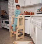 Avenlur Date 4-in-1 Foldable Kitchen Tower - Toddler Step Stool with Chalkboard, Desk Table and Chair - Waldorf and Montessori Kitchen Stool - Kitchen Stool Tower for Toddlers 18 Months to 6 Years - Grand Goldman